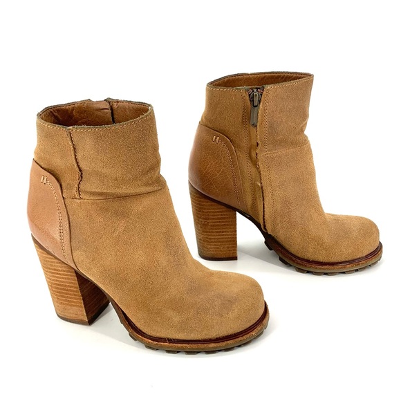 Sam Edelman Franklin Leather and Suede Heeled Ankle Boot In Whiskey Size 6 - Picture 3 of 12